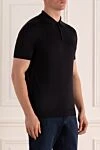 Dalmine Black silk polo for men - 100% silk. Buttons. Country of manufacture: Italy. Care: specialized cleaning - photo 3