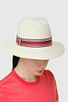 White straw hat for women Loro Piana - contrasting tape. 100% straw. Country of manufacture: Italy. Care: specialized cleaning - photo 2