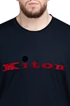 Футболка з бавовни темно-синя чоловіча з великим логотипом Kiton - вишивка логотипу. 100% бавовна. Країна виробник: Італія. Догляд: спеціалізоване чищення - фото 6