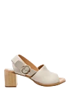 Paloma Barcelo Women's beige sandals with strap and open toe - Decoration: metal buckle, open toe. genuine leather. Heel: 7 centimeters. Country of manufacture: Italy. Care: specialized cleaning - photo 1