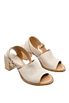 Paloma Barcelo Beige leather sandals for women - Decoration: metal buckle, open toe. genuine leather. Heel: 7 centimeters. Country of manufacture: Italy. Care: specialized cleaning - photo 3