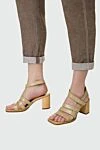 Women's beige leather sandals with square toe Paloma Barcelo - square toe. genuine leather. buckle. Heel: 7 centimeters. Country of manufacture: Italy. Care: specialized cleaning - photo 2