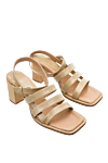 Paloma Barcelo Women's beige leather sandals with square toe - square toe. genuine leather. buckle. Heel: 7 centimeters. Country of manufacture: Italy. Care: specialized cleaning - photo 3