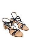 Paloma Barcelo Women's black leather sandals with thin straps and knots - contrast heel, thin straps. genuine leather. buckle. Heel: 5 centimeters. Country of manufacture: Italy. Care: specialized cleaning - photo 3