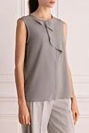 Peserico Gray silk blouse for women - sleeveless, flounce on a fastener. silk, elastane. buttons. Country of manufacture: Italy. Care: specialized cleaning - photo 3