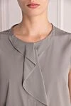 Peserico Gray silk blouse for women - sleeveless, flounce on a fastener. silk, elastane. buttons. Country of manufacture: Italy. Care: specialized cleaning - photo 5