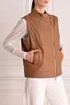 Peserico Brown genuine leather vest for women - 100% genuine leather. Closure: zipper. two side pockets. Country of manufacture: Italy. Care: specialized cleaning - photo 3