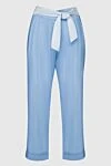 Max&Moi Women's pants light blue with white belt - contrasting belt, cuffs. two pockets. 100% viscose. zipper, button, belt. Country of manufacture: Italy. Care: specialized cleaning - photo 1