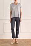 Blue linen T-shirt for women Max&Moi - V-neck. 100% linen. Country of manufacture: Italy. Care: specialized cleaning - photo 2