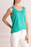 Max&Moi Women's green linen T-shirt - asymmetrical bottom. 100% linen. Country of manufacture: Italy. Care: specialized cleaning - photo 3