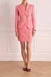 Pink women's cotton skirt suit Balmain - Costume with a backdrop and a babushka, erysipelas. Country of manufacture: Italy. Care: specialized cleaning - photo 2