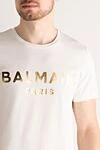 Balmain White cotton T-shirt for men - logo print. 100% cotton. Country of manufacture: Italy. Care: specialized cleaning - photo 5