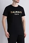 Balmain Чорна бавовняна футболка з контрастним золотистим логотипом (уцінка) - набивка логотипу бренду. 100% бавовна. Країна виробник: Італія. Догляд: спеціалізоване чищення - фото 3