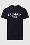 Balmain Black cotton T-shirt for men - brand logo print. 100% cotton. Country of manufacture: Italy. Care: specialized cleaning - photo 1