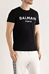 Balmain Black cotton T-shirt for men - brand logo print. 100% cotton. Country of manufacture: Italy. Care: specialized cleaning - photo 3