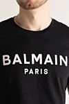 Balmain Black cotton T-shirt for men - brand logo print. 100% cotton. Country of manufacture: Italy. Care: specialized cleaning - photo 5