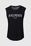 Balmain Black cotton T-shirt for women - Decoration: sleeveless, logo, buttons on the shoulder. 100% cotton. Country of manufacture: Italy. Care: specialized cleaning - photo 1