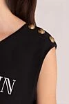 Balmain Black cotton T-shirt for women - Decoration: sleeveless, logo, buttons on the shoulder. 100% cotton. Country of manufacture: Italy. Care: specialized cleaning - photo 5