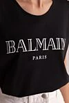 Black cotton T-shirt for women Balmain - Decoration: sleeveless, logo, buttons on the shoulder. 100% cotton. Country of manufacture: Italy. Care: specialized cleaning - photo 6