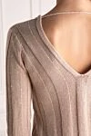 Beige jumper for women Brunello Cucinelli - V-neck, textured knitwear, contrasting stripes. 46% cotton, 40% linen, 14% silk. Country of manufacture: Italy. Care: specialized cleaning - photo 6