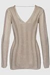 Brunello Cucinelli Beige jumper for women - V-neck, textured knitwear, contrasting stripes. 46% cotton, 40% linen, 14% silk. Country of manufacture: Italy. Care: specialized cleaning - photo 7