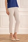Brunello Cucinelli Women's elegant cropped trousers white - two back pockets. acrylic, silk. elastic belt. Country of manufacture: Italy. Care: specialized cleaning - photo 3
