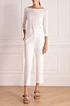 Women's stylish cropped trousers white Brunello Cucinelli - two back pockets. cotton, elastane. zipper, hook. Country of manufacture: Italy. Care: specialized cleaning - photo 2