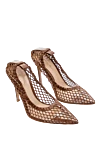 Gianvito Rossi Women's brown leather shoes with mesh - logo on the insole, mesh upper. genuine leather. Heel height: 8 centimeters. Country of manufacture: Italy. Care: specialized cleaning - photo 3