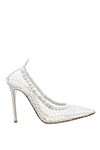 Gianvito Rossi Women's white leather shoes with mesh - logo on the insole, mesh upper. genuine leather. Heel height: 8 centimeters. Country of manufacture: Italy. Care: specialized cleaning - photo 1