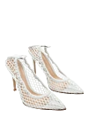 Gianvito Rossi Women's white leather shoes with mesh - logo on the insole, mesh upper. genuine leather. Heel height: 8 centimeters. Country of manufacture: Italy. Care: specialized cleaning - photo 3