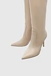 Gianvito Rossi Boots women's high leather on high heels beige - leather. Heel height: 12 cm. Country of manufacture: Italy. Care: specialized cleaning - photo 5