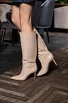 Gianvito Rossi Boots women's high leather on high heels beige - leather. Heel height: 12 cm. Country of manufacture: Italy. Care: specialized cleaning - photo 7