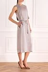 Peserico Beige viscose and cupra dress for women - button, belt. asymmetry, striped pattern. 60% viscose, 40% cupra. Country of manufacture: Italy. Care: specialized cleaning - photo 3