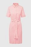 Peserico Pink dress for women - button, belt. short sleeve, striped pattern. 75% cotton, 22% polyamide, 3% elastane. Country of manufacture: Italy. Care: specialized cleaning - photo 1