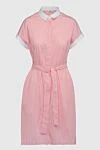 Peserico Pink dress for women - button, belt. Decoration: contrast cuffs and collar, short sleeve, striped pattern. 75% cotton, 22% polyamide, 3% elastane. Country of manufacture: Italy. Care: specialized cleaning - photo 1