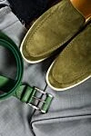 Green suede loafers for men Cesare di Napoli - Decor: contrasting white sole. Composition: 100% suede. Sole: platform height 2cm. Insole: leather. Country of manufacture: Italy. Care: specialized cleaning - photo 8