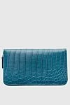 Cesare di Napoli Men's clutch bag made of crocodile leather blue - Textured leather. 100% crocodile skin. Closure: Zipper. Two compartments. Country of manufacture: Italy. Care: specialized cleaning - photo 1