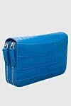 Cesare di Napoli Men's clutch bag made of crocodile leather blue - Textured leather. 100% crocodile skin. Closure: Zipper. 4 compartment. Country of manufacture: Italy. Care: specialized cleaning - photo 3