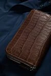 Cesare di Napoli Men's clutch bag made of brown crocodile leather - Textured leather. 100% crocodile skin. Closure: Zipper. 4 compartment. Country of manufacture: Italy. Care: specialized cleaning - photo 7