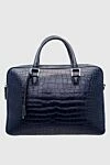 Cesare di Napoli Blue leather briefcase for men - textured leather, logo, contrasting inserts. 100% crocodile skin. Fastener: zipper. Country of manufacture: Italy. Care: specialized cleaning - photo 1