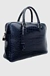 Cesare di Napoli Blue leather briefcase for men - textured leather, logo, contrasting inserts. 100% crocodile skin. Fastener: zipper. Country of manufacture: Italy. Care: specialized cleaning - photo 3