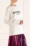 Balmain Світшот із бавовни білий жіночий - вишивка лого. 99% бавовна, 1% еластан. Країна виробник: Італія. Догляд: спеціалізоване чищення - фото 3