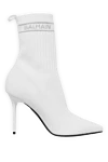 Balmain Women's white sock-style boots with a logo - boot-stocking, logo on the freebie. textile. Heel height: 10 centimeters. Country of manufacture: Italy. Care: specialized cleaning - photo 1