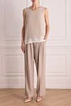 Beige top for women Lorena Antoniazzi - Decoration: a contrasting strip on the bottom. 65% acrylic, 31% silk, 4% polyester. Country of manufacture: Italy. Care: specialized cleaning - photo 2