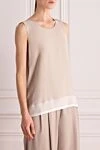 Lorena Antoniazzi Beige top for women - Decoration: a contrasting strip on the bottom. 65% acrylic, 31% silk, 4% polyester. Country of manufacture: Italy. Care: specialized cleaning - photo 3