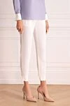 Lorena Antoniazzi Women's cropped straight pants white - two pockets. 95% viscose, 5% elastane. elastic belt. Country of manufacture: Italy. Care: specialized cleaning - photo 3