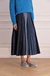 Dior Blue cotton skirt for women - contrasting pleating. 100% cotton. elastic belt. Country of manufacture: Italy. Care: specialized cleaning - photo 3