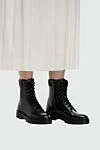 Women's black leather boots with a ribbed cuff Santoni - stitching. leather. Heel height: 2 centimeters. lacing. Country of manufacture: Italy. Care: specialized cleaning - photo 2