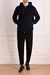 Кофта спортивная синяя мужская Brunello Cucinelli - 57% кашемир, 40% хлопок, 3% полиамид . капюшон. молния, кулиска. карманы боковые. Страна производитель: Италия. Уход: специализированная чистка - фото 2