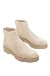 Santoni Women's beige nubuck boots with elastic inserts - nubuck. Heel height: 2 centimeters. Fastener: elastic insert. Country of manufacture: Italy. Care: specialized cleaning - photo 3